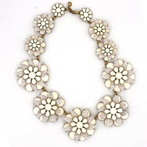 J Crew Retro Azalea White Cream Beaded STATEMENT Necklace 17" long